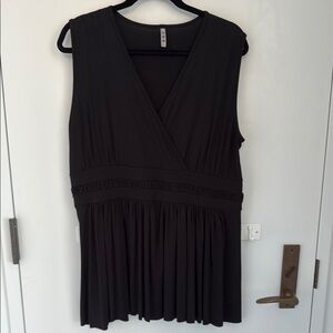 Three Dots Black Pleated Top with flared Peplum